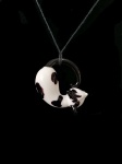 Handmade Murano Glass Black and White Spotted Cat Pendant Necklace